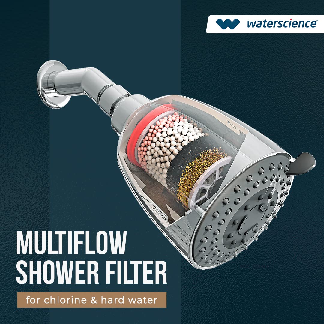 WaterScience CLEO Multi Flow Shower Filter for Hard Water-Water Softener for bathroom-Shower Head Hard Water Filter-For Borewell-Tanker Water-Stumbit Home